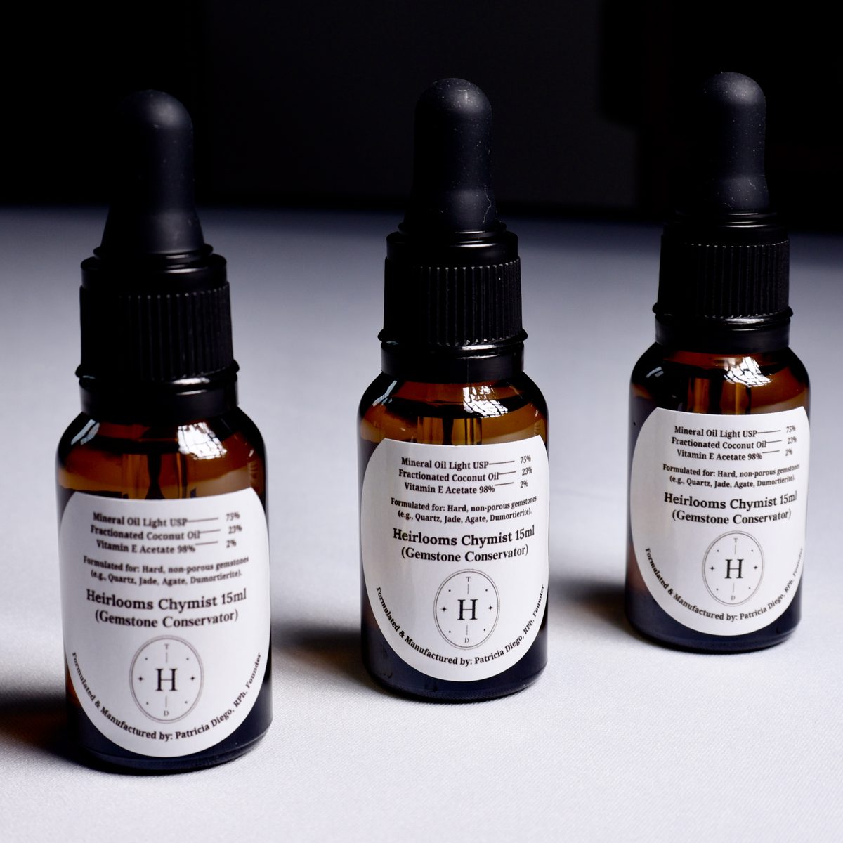 Heirlooms Chymist Gemstone Conservator oil, 15 ml amber dropper bottle